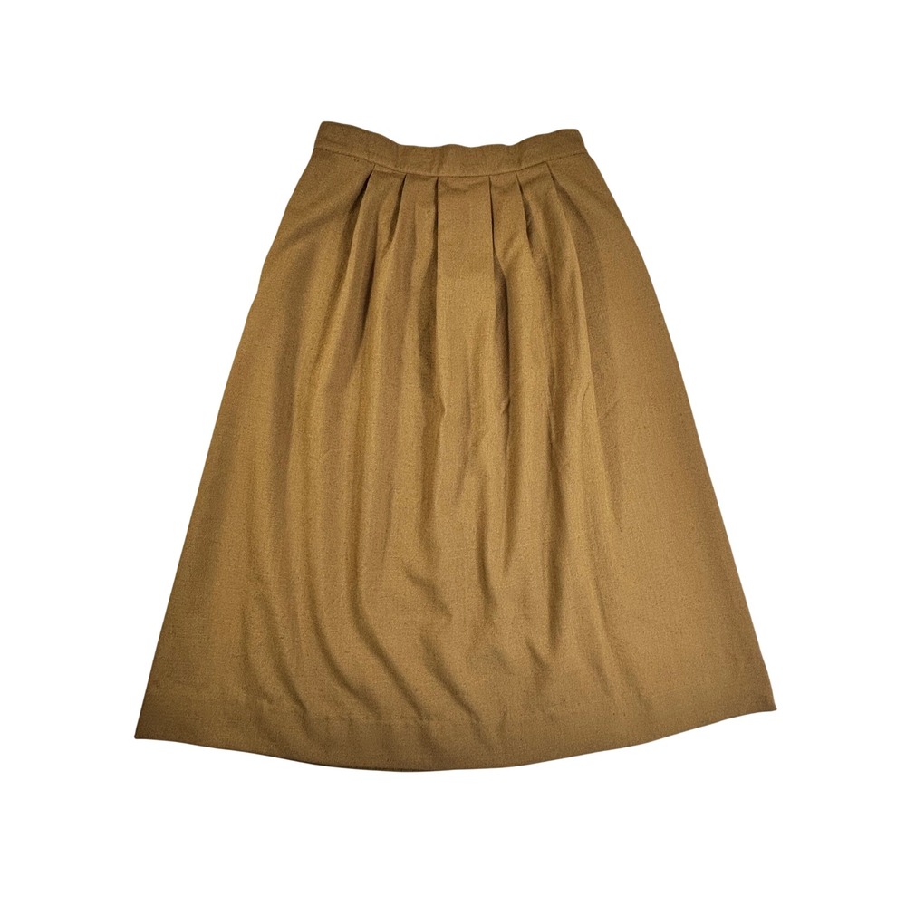 VTG BonWorth Womens Camel Brown Pleated Midi Skirt A-Line Back Zip Small 28W